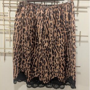 VTG Y2K Inner Image Leopard Print Slip Skirt Lace Trim Elastic Waist Size 14/16